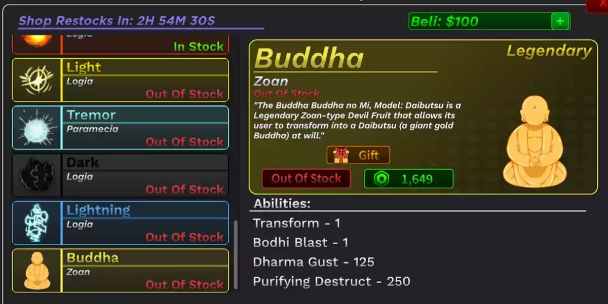 Buddha tier list fruits demon piece