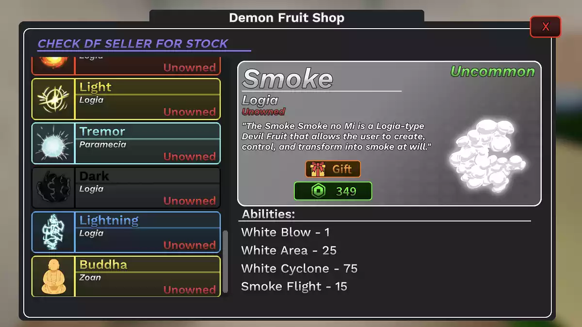 Smoke tier list fruits demon piece