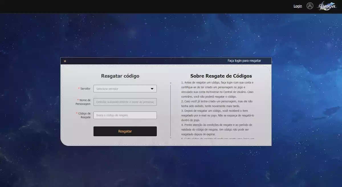 Como resgatar os códigos do Honkai Star Rail